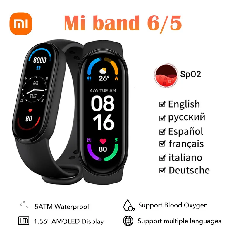 Смарт-браслет Xiaomi Mi band 6 Mi band 5 фитнес-браслет M6 M5 водонепроницаемый Пульсоксиметр монитор сердечного ритма шагомер
Смарт-браслет Xiaomi Mi band 6 Mi band 5 фитнес-браслет M6 M5 водонепроницаемый Пульсоксиметр монитор сердечного ритма шагомер