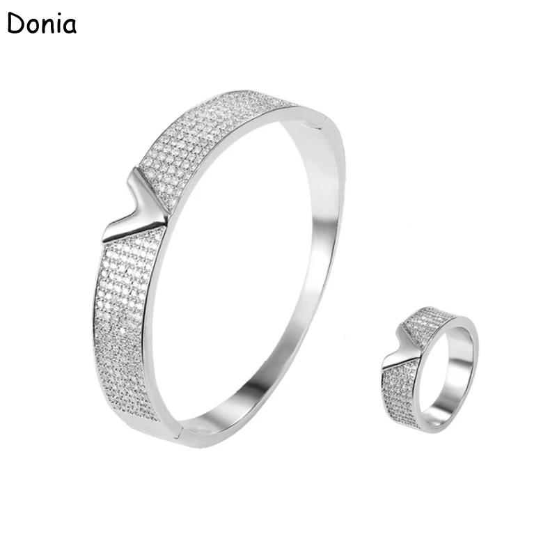 

Donia Jewelry Fashion Letter Micro-Inlaid AAA Zircon Bracelet Creative Opening Ladies Ring Set