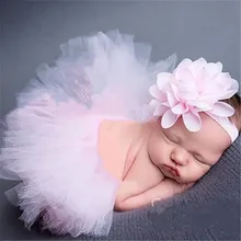 Newborn Photography Props Baby Chiffon Flower Tutu Skirt Suit Shoots Gauze Skirt+hairband Cute Babies Girls Dress Clothes Photo
