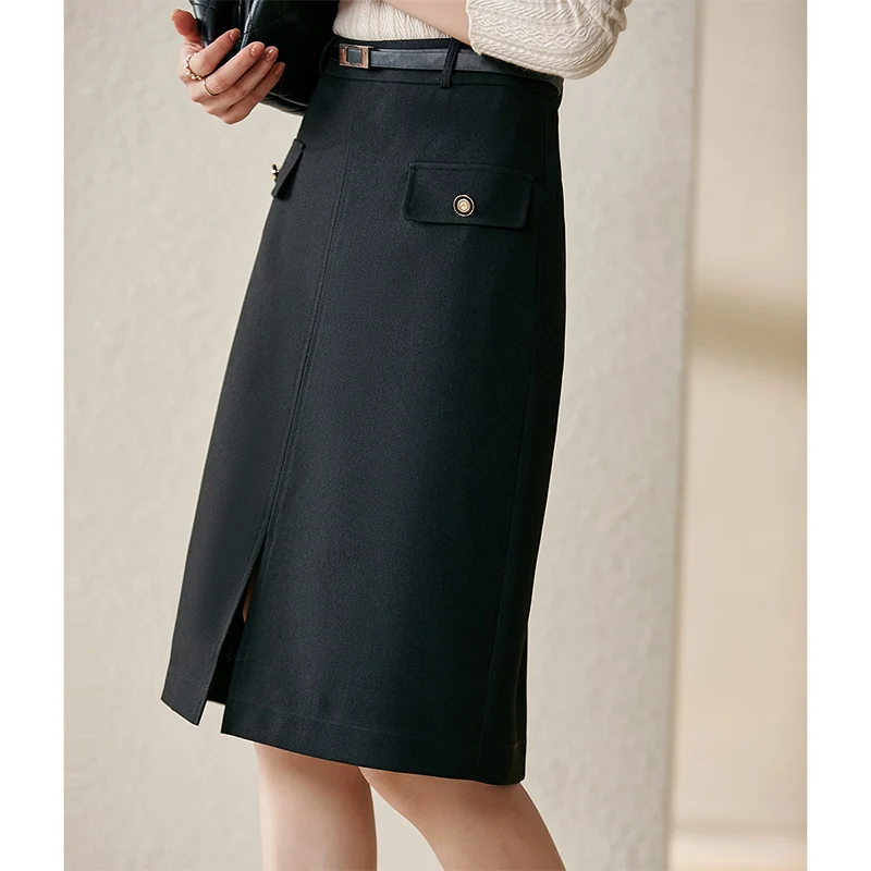 Vimly Office Lady Elegant Midi Skirt Female Autumn Women Robe Belt All Match Anti Wrinkle OL A-line Split Black Skirts V3828
Vimly Office Lady Elegant Midi Skirt Female Autumn Women Robe Belt All Match Anti Wrinkle OL A-line Split Black Skirts V3828