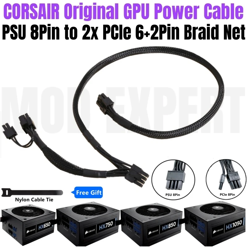 Original CORSAIR HX650 HX750 HX850 HX1050 GOLD Type 3 Modular PSU 8Pin to PCIe Dual 6+2Pin GPU Power Cable Braided 18AWG 60+20CM
Original CORSAIR HX650 HX750 HX850 HX1050 GOLD Type 3 Modular PSU 8Pin to PCIe Dual 6+2Pin GPU Power Cable Braided 18AWG 60+20CM