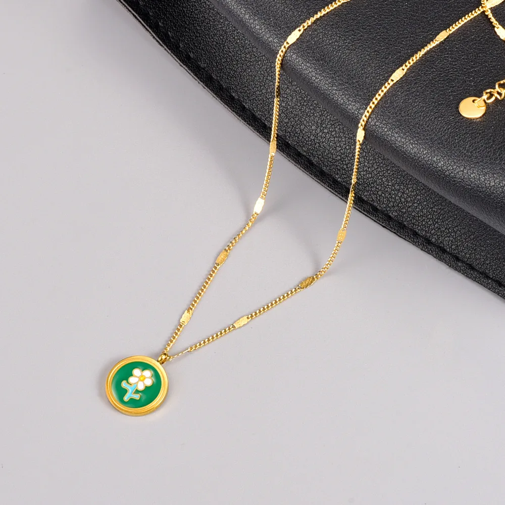 Retro Little Daisy Flower Dark Green Dripping round Necklace Female Niche Clavicle Chain Titanium Steel
Retro Little Daisy Flower Dark Green Dripping round Necklace Female Niche Clavicle Chain Titanium Steel