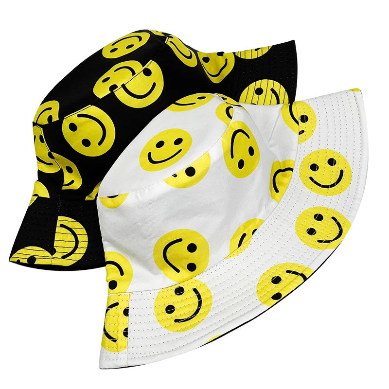Women's Bucket Hat Summer New Smiley Pattern Print Double Sided Soft Fabric Comfortable Beach Hat Ladies Hat
Women's Bucket Hat Summer New Smiley Pattern Print Double Sided Soft Fabric Comfortable Beach Hat Ladies Hat