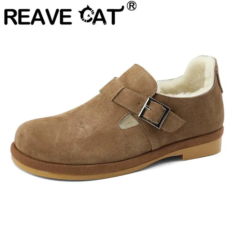 REAVE CAT Women Flats Loafers Genuine Leathe Suede Wool Slip On Buckles Warm Plush Snow Shoes Girls Plus Size 42 43 Winter N0480
REAVE CAT Women Flats Loafers Genuine Leathe Suede Wool Slip On Buckles Warm Plush Snow Shoes Girls Plus Size 42 43 Winter N0480