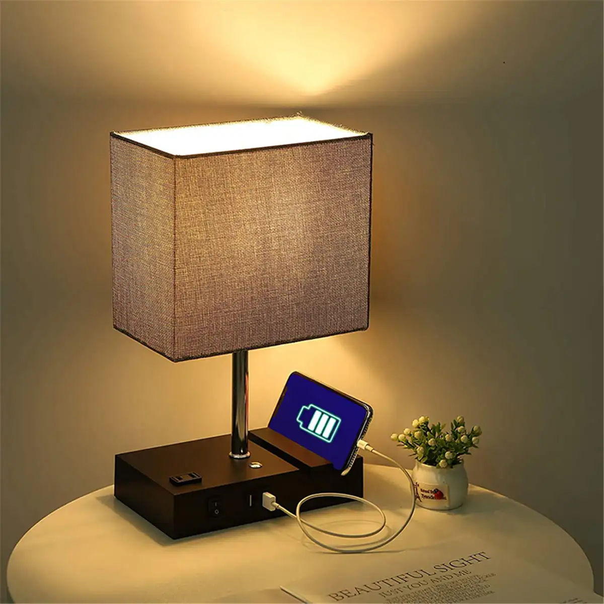 Touch Control Table Lamp with 2 USB Charging Ports, 1 AC Outlets and 2 Phone Stands, Modern USB Desk Lamp with Black Wooden Base
Touch Control Table Lamp with 2 USB Charging Ports, 1 AC Outlets and 2 Phone Stands, Modern USB Desk Lamp with Black Wooden Base