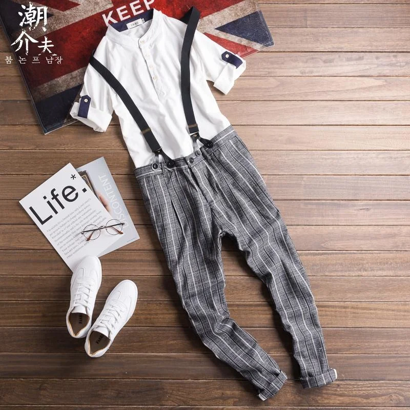 Free shipping Spring autumn new Men suspender pant gray casual pants mens England overalls hairdresser slim male plaid trousers
Free shipping Spring autumn new Men suspender pant gray casual pants mens England overalls hairdresser slim male plaid trousers