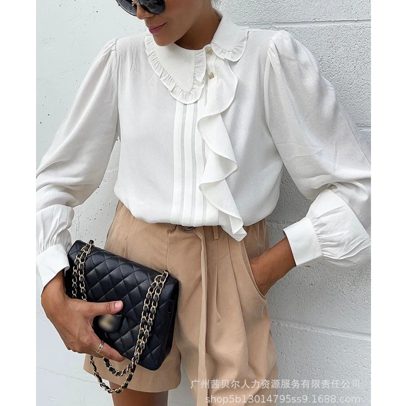 Women Blouse Summer Fashion Solid Color Loose Lotus Leaf Splicing Shirt Women Casual Lantern Sleeve Turn-down Collar Blouse Top
Women Blouse Summer Fashion Solid Color Loose Lotus Leaf Splicing Shirt Women Casual Lantern Sleeve Turn-down Collar Blouse Top