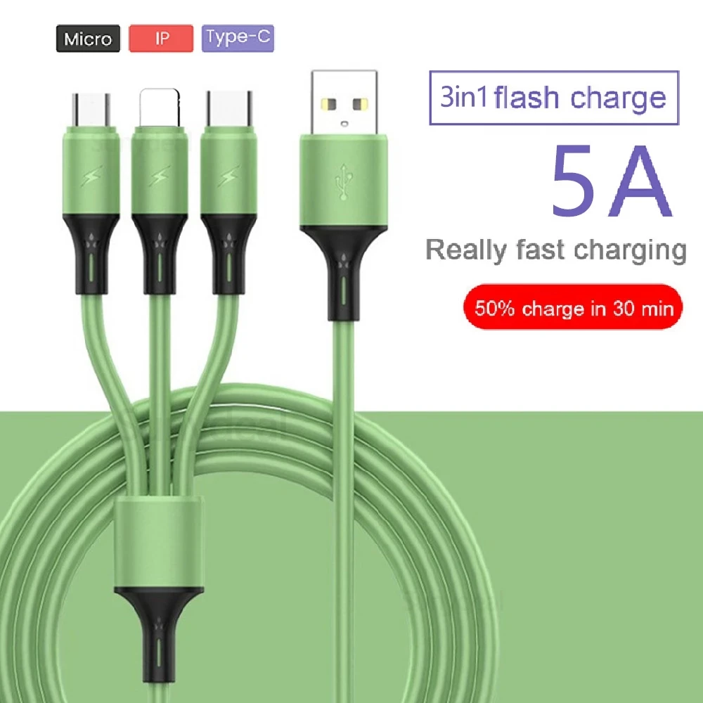 3 in1 5A Fast Charging Data Cord Liquid Silicone Skin Cable Micro USB Type C Phone Charger For iPhone 11 12 13 Pro Max Xiaomi 9T
3 in1 5A Fast Charging Data Cord Liquid Silicone Skin Cable Micro USB Type C Phone Charger For iPhone 11 12 13 Pro Max Xiaomi 9T