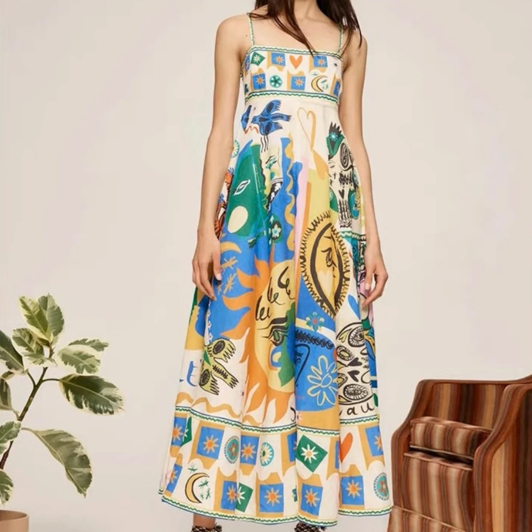 Spring Top Quality Latest 2023 Cartoon Multi Color Printing High Waist Shirring Midi Length Beach Tank Sun Dress Women
Spring Top Quality Latest 2023 Cartoon Multi Color Printing High Waist Shirring Midi Length Beach Tank Sun Dress Women