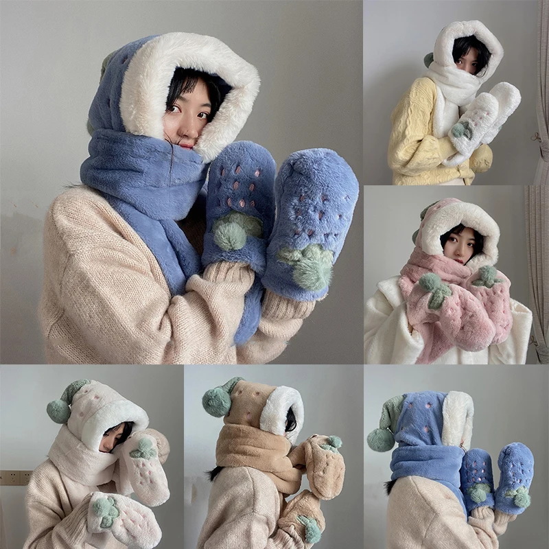 Winter Hat Scarf Gloves Set Plush Thickening Faux Rabbit Fur Warm Hat Scarf Gloves Fluffy Furry Lei Feng Hat Hooded Warm Gloves
Winter Hat Scarf Gloves Set Plush Thickening Faux Rabbit Fur Warm Hat Scarf Gloves Fluffy Furry Lei Feng Hat Hooded Warm Gloves