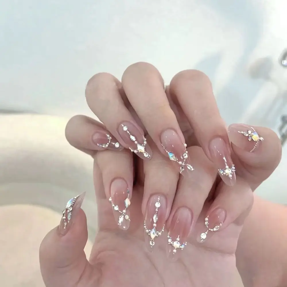 10PCS Blush Style Pure Manual False Nail XS S M L Full Cover Flash Diamond Nail with Tool Box Almond Shape Fake Handmade Nails
10PCS Blush Style Pure Manual False Nail XS S M L Full Cover Flash Diamond Nail with Tool Box Almond Shape Fake Handmade Nails