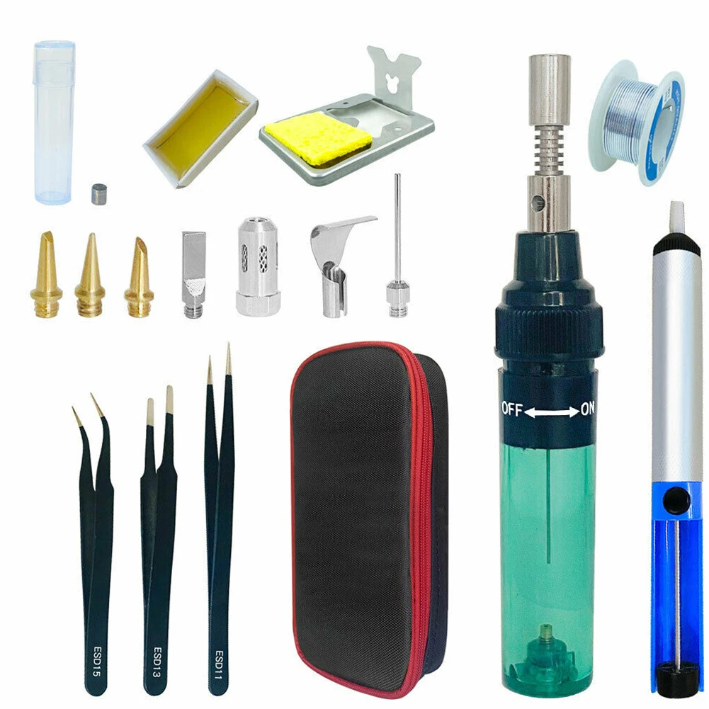 19Pcs/Set Soldering Iron Pen 8ML Mini Gas Blow Torch Tip Soldering Butane Cordless Welding Pen155mm Burner Solder Iron Tool
19Pcs/Set Soldering Iron Pen 8ML Mini Gas Blow Torch Tip Soldering Butane Cordless Welding Pen155mm Burner Solder Iron Tool