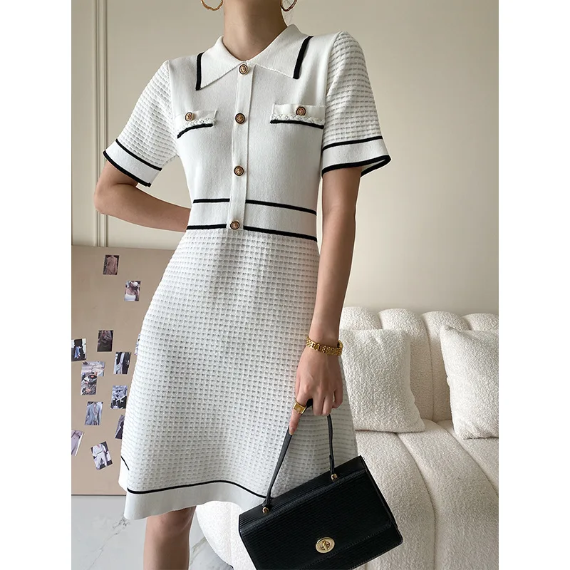 Women Black and White Contrast Color Dress French Comfortable Knit Temperament Black Short Sleeves Vintage Summer New In Dress
Women Black and White Contrast Color Dress French Comfortable Knit Temperament Black Short Sleeves Vintage Summer New In Dress