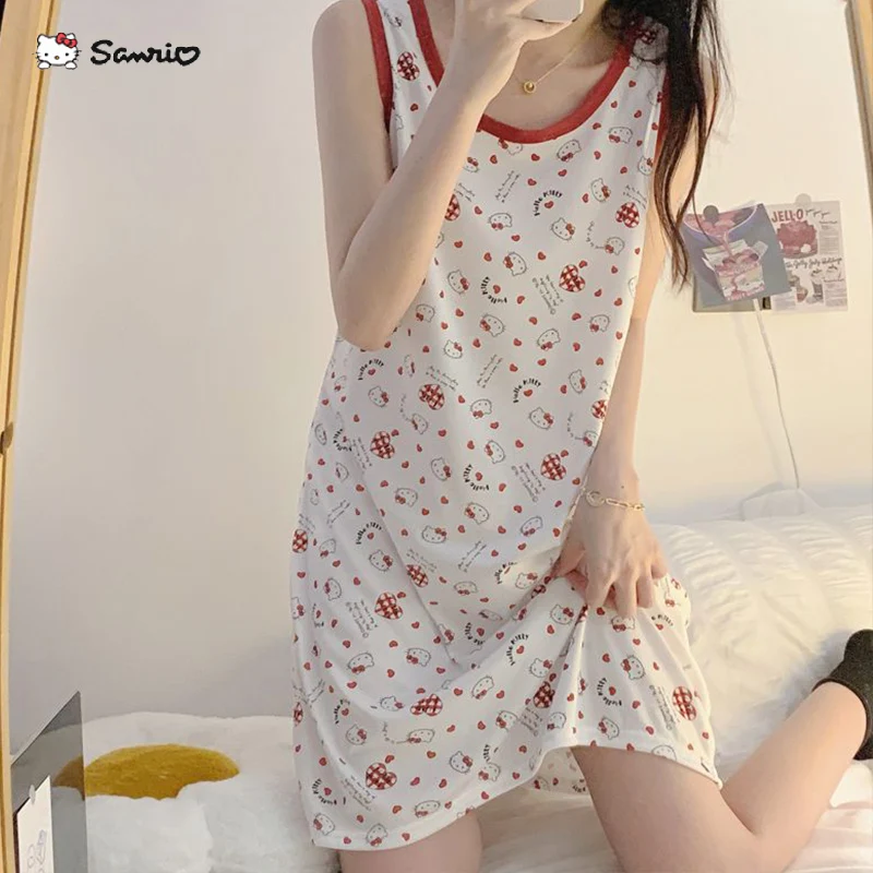 Summer Fashion Fresh Women Pajamas Nightwear Kawaii Sanrio Hello Kitty Cartoon Print Sleeveless Dress Girls Homewear Dress
Summer Fashion Fresh Women Pajamas Nightwear Kawaii Sanrio Hello Kitty Cartoon Print Sleeveless Dress Girls Homewear Dress
