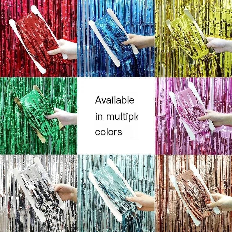 

Party Backdrop Metallic Foil Fringe Tinsel Curtain Adult Kids Birthday Party Wedding Decoration Baby Shower Favor Supplies