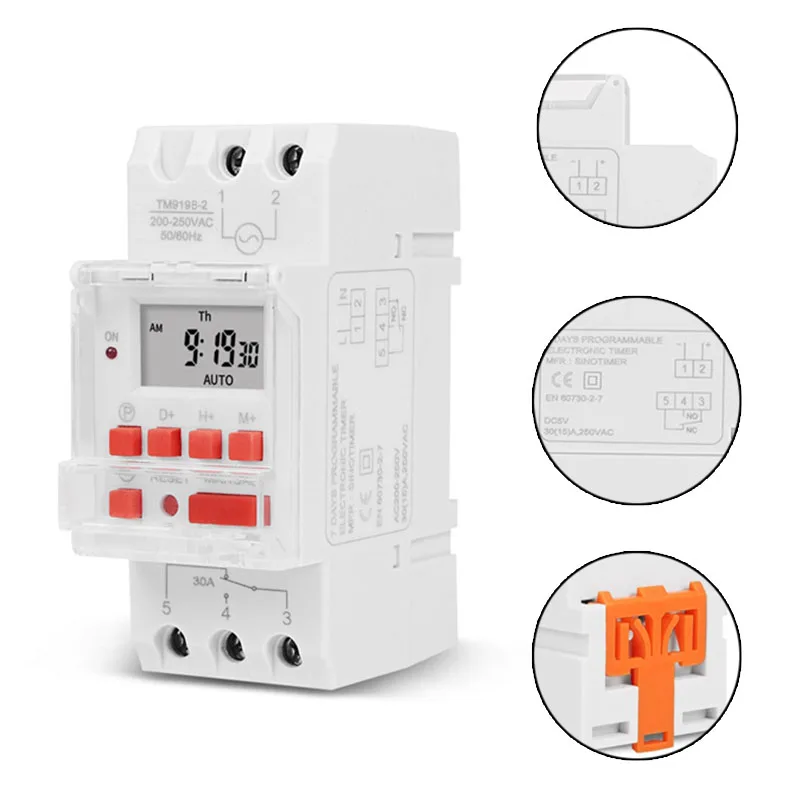 SINOTIMER TM919B 30A Programmable Digital Timer Switch DIN Automatic Cycle Timing Controller For Lights, Fans
SINOTIMER TM919B 30A Programmable Digital Timer Switch DIN Automatic Cycle Timing Controller For Lights, Fans