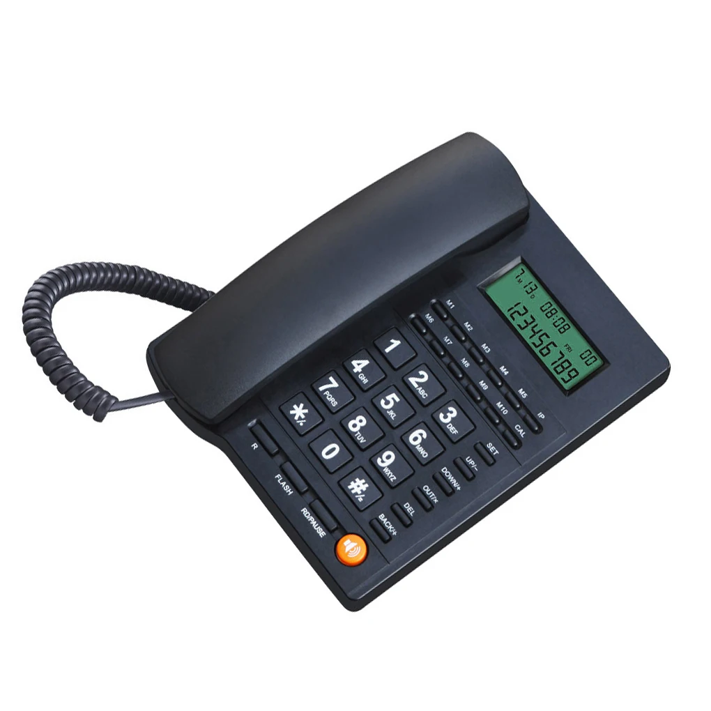 

Настольный проводной стационарный телефон с клавиатурой в традиционном стиле, ЖК-экран с регулируемой яркостью, домашний телефон с определителем номера
