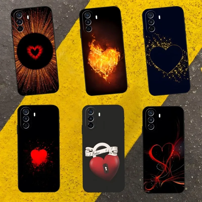 

Love Heart Phone Case For Huawei P30 P50 P40 Mate50 Mate40 Mate30 NOVA10 NOVA9 NOVA8 Pro Plus Black Soft Cover