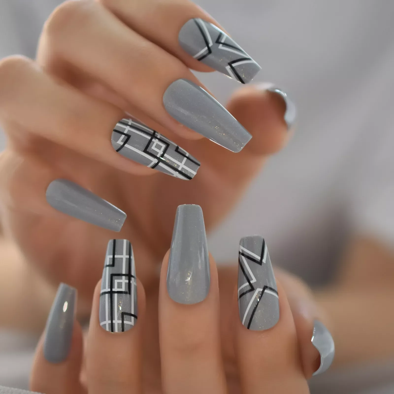 Art False Nails Coffin Grey Press On Medium Long With Designs Fake Nails Stick On Nail Display Faux Ongles Shimmer
Art False Nails Coffin Grey Press On Medium Long With Designs Fake Nails Stick On Nail Display Faux Ongles Shimmer