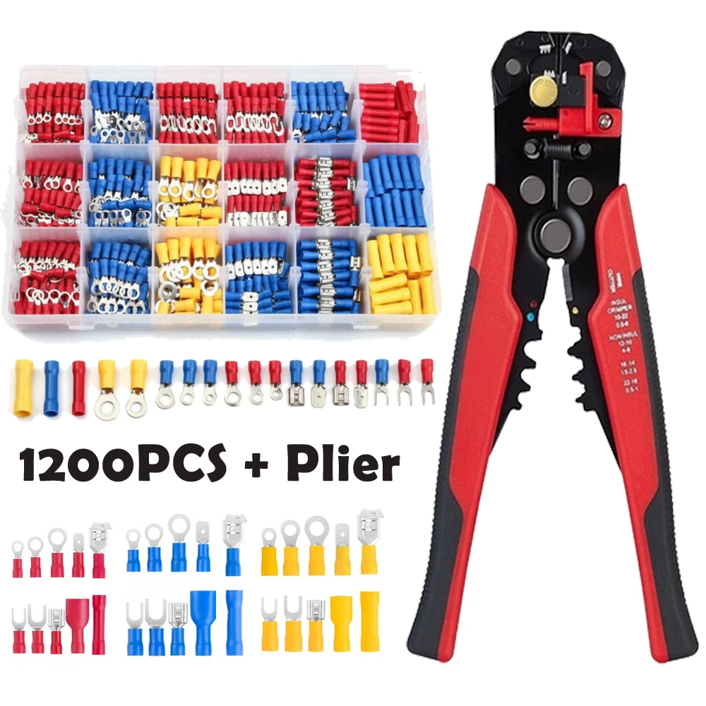 

1200PCS Assorted Female Male Crimp Spade Terminal Insulated Electrical Wire Connector Kit with 1PC Wire Crimp Cutting Plier