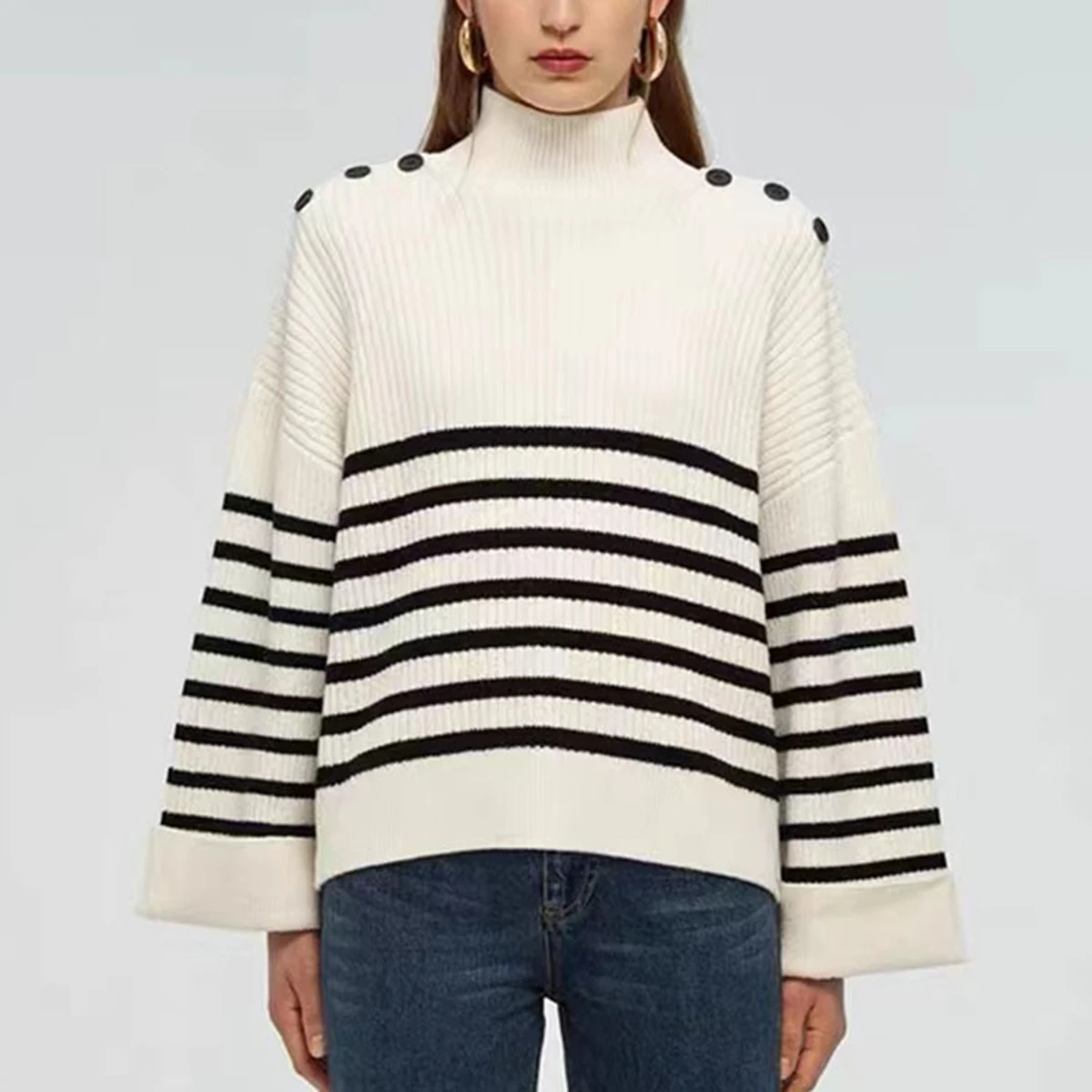 Pirate Hippie Striped Graphic Sweaters Women Autumn Winter Buttons Stand Neck Loose Pullovers Femme Casual Vintage Jumpers 2022
Pirate Hippie Striped Graphic Sweaters Women Autumn Winter Buttons Stand Neck Loose Pullovers Femme Casual Vintage Jumpers 2022