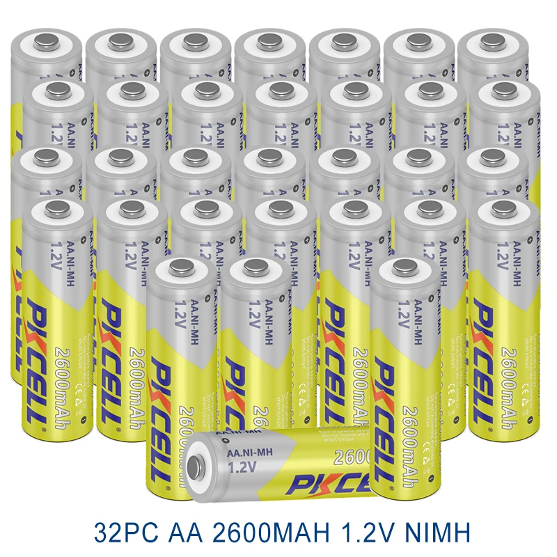 

32PC PKCELL AA 2600mah 1.2V Ni-MH Battery AA Rechargeable Batteries Replace Camera toy Car Flashlight AA batteries 1000times