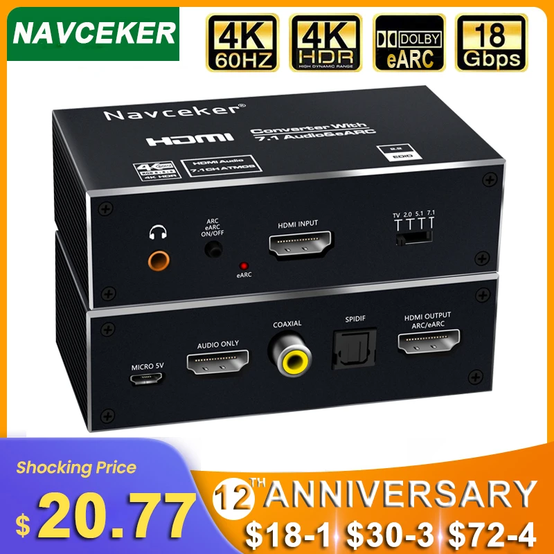 2022 Best eARC HDMI 2.0 Audio Extractor 4K 120Hz RGB8:8:8 HDR HDMI Splitter Audio Converter 4K HDMI to Optical TOSLINK SPDIF 7.1
2022 Best eARC HDMI 2.0 Audio Extractor 4K 120Hz RGB8:8:8 HDR HDMI Splitter Audio Converter 4K HDMI to Optical TOSLINK SPDIF 7.1