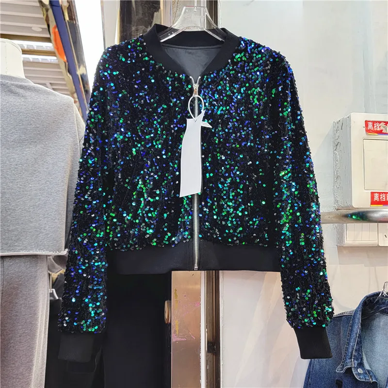2022 Spring New Women Fashion Sequin Short Coat Stand Collar Long Sleeve Baseball Jacket Female Bomber Jacket Casual Streetwear
2022 Spring New Women Fashion Sequin Short Coat Stand Collar Long Sleeve Baseball Jacket Female Bomber Jacket Casual Streetwear