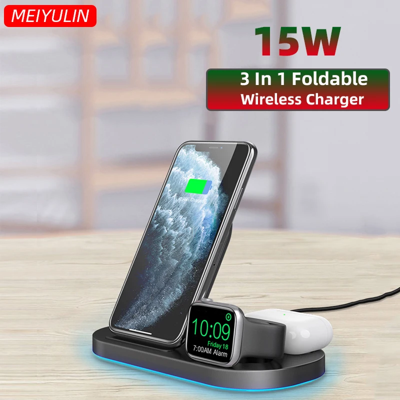 3 in 1 Mini Wireless Charger Foldable Stand 15W QI Fast Charger Ultra Thin Holder For Apple IPhone Watch Airpods Xiaomi Samsung
3 in 1 Mini Wireless Charger Foldable Stand 15W QI Fast Charger Ultra Thin Holder For Apple IPhone Watch Airpods Xiaomi Samsung