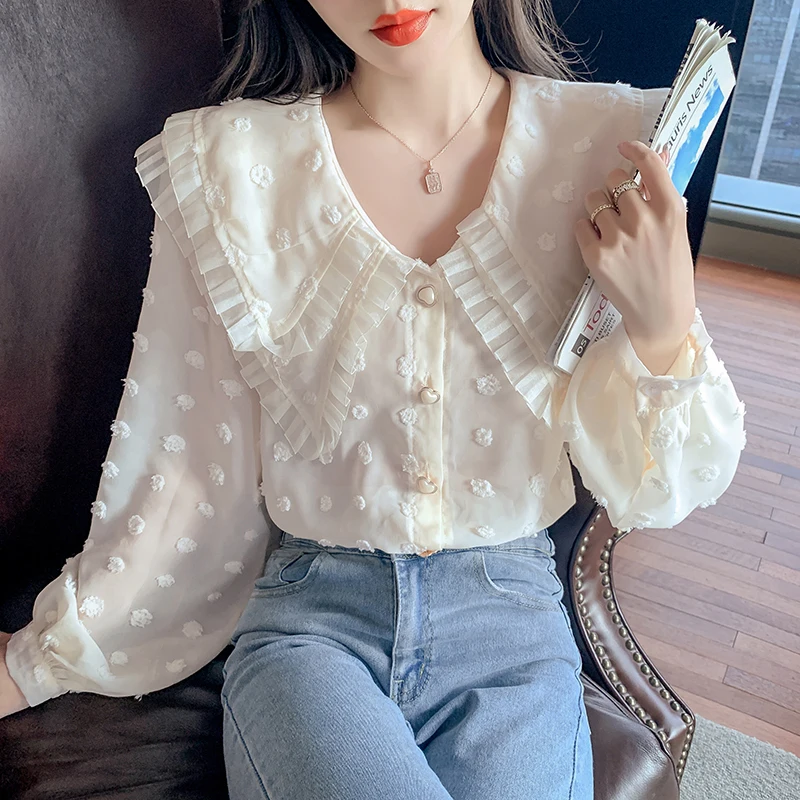 Long Sleeve Chiffon Shirt Women Sweet Elegant Fashion Heavy Industry Tops Female Clothing Chic Double-Layer Collar Shirt
Long Sleeve Chiffon Shirt Women Sweet Elegant Fashion Heavy Industry Tops Female Clothing Chic Double-Layer Collar Shirt