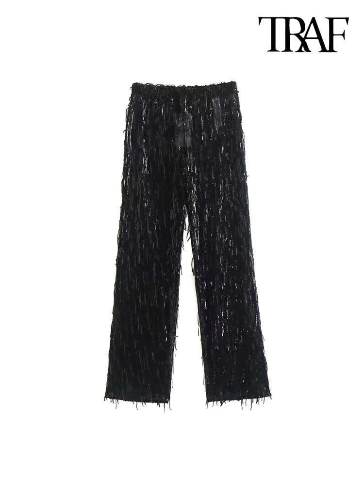 TRAF Women Fashion Sequin Fringed Straight Pants Vintage High Waist With Elastic Waistband Female Trousers Mujer
TRAF Women Fashion Sequin Fringed Straight Pants Vintage High Waist With Elastic Waistband Female Trousers Mujer