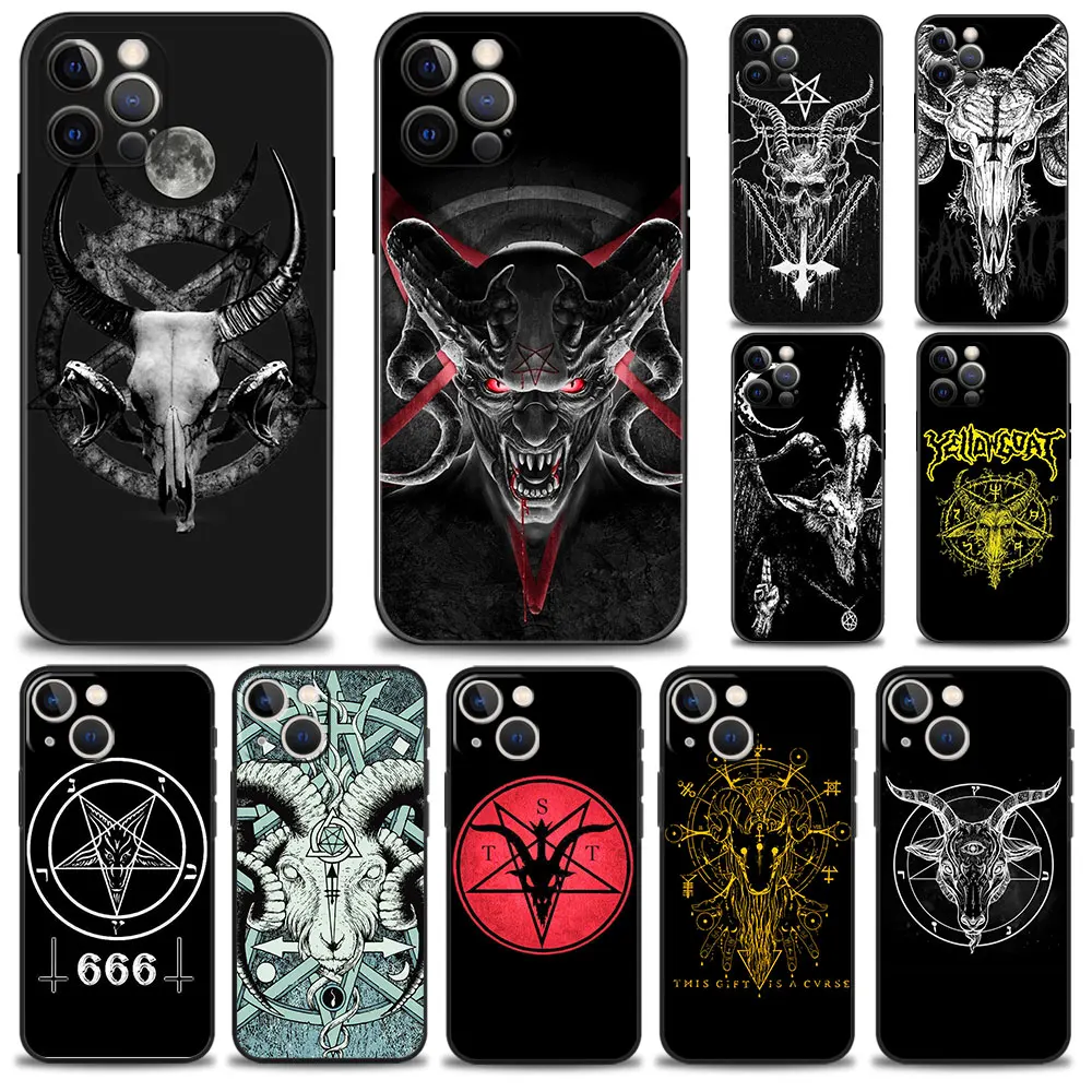 

For Apple iPhone 13 Pro Max 8 Plus 12 XR X 11 7 14 XS SE2 5S 5 6 SE 6S Mini Cover Pentagram 666 Demonic Satanic Print