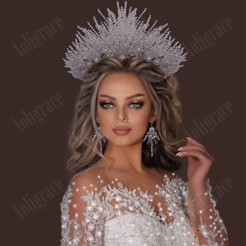 New Arrival Pearls Crystal Big Wedding Crowns for Women Headpiece Fashion Western Princess Bridal Tiaras Saudi Arabia Headwear
New Arrival Pearls Crystal Big Wedding Crowns for Women Headpiece Fashion Western Princess Bridal Tiaras Saudi Arabia Headwear