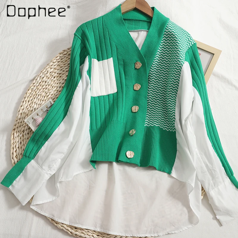 Woman Striped Patchwork Contrast Color Knit Jumper 2022 Spring New Korean Style Long Sleeve Single Breasted Knitwear Shirt Lady
Woman Striped Patchwork Contrast Color Knit Jumper 2022 Spring New Korean Style Long Sleeve Single Breasted Knitwear Shirt Lady