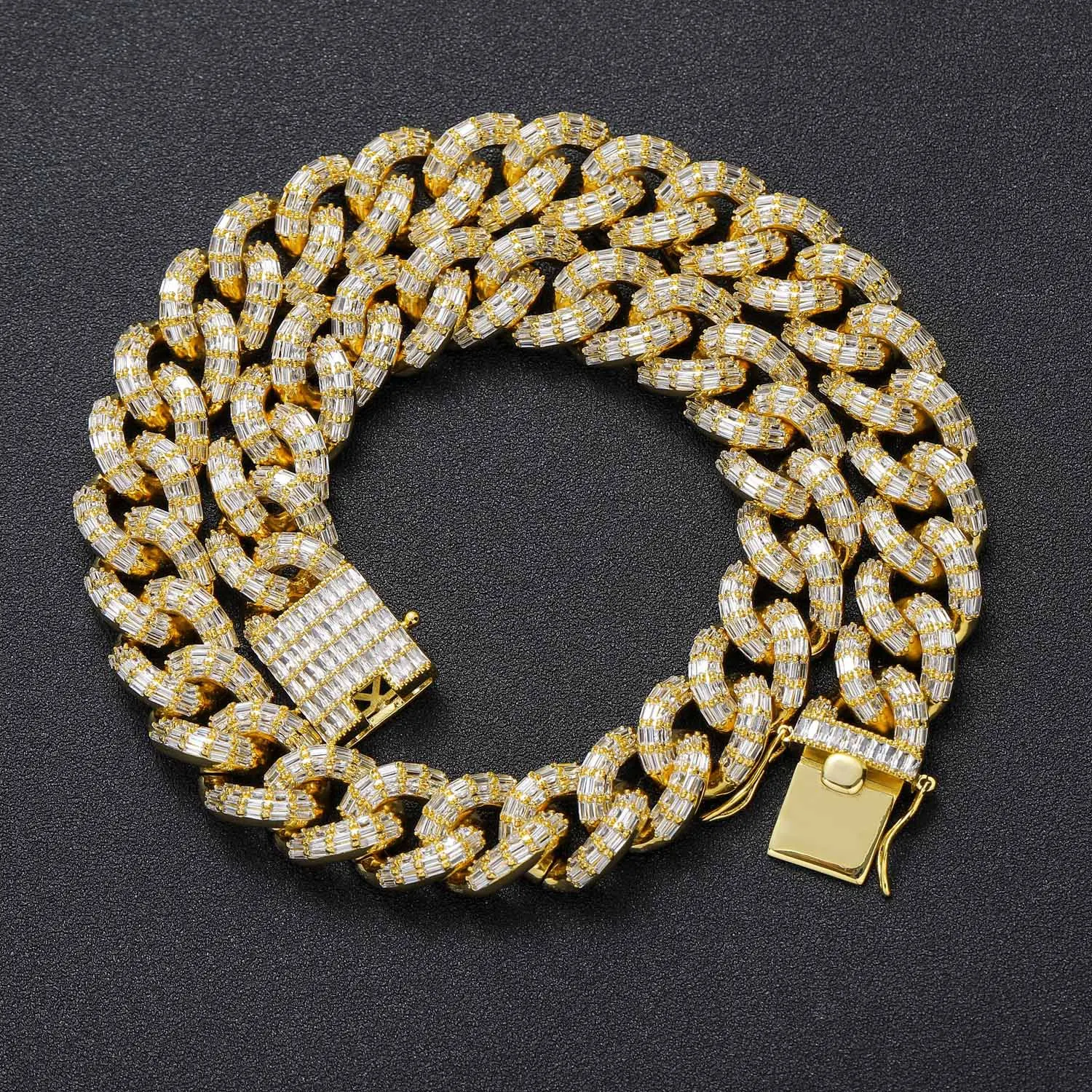 

16mm Hip Hop Men Women Prong Cuban Link Chain Bling Iced Out 2 Row Rhinestone Paved Miami Rhombus Necklace Jewelry