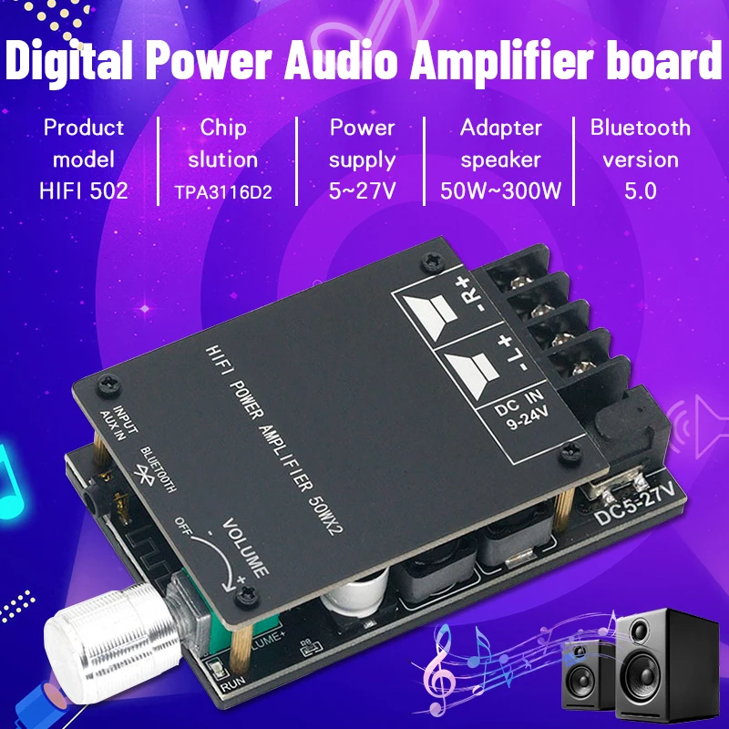 ZK-502C HIFI стерео Bluetooth 5,0 TPA3116 плата цифрового усилителя мощности TPA3116D2 50WX2 стерео усилитель
ZK-502C HIFI стерео Bluetooth 5,0 TPA3116 плата цифрового усилителя мощности TPA3116D2 50WX2 стерео усилитель