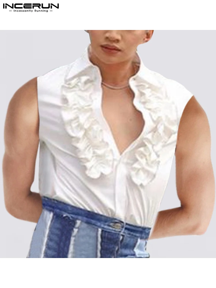 INCERUN Men Shirt Ruffle Lapel Solid Color Sleeveless Button 2022 Fashion Men Vests Streetwear Party Elegant Casual Camisas 5XL
INCERUN Men Shirt Ruffle Lapel Solid Color Sleeveless Button 2022 Fashion Men Vests Streetwear Party Elegant Casual Camisas 5XL