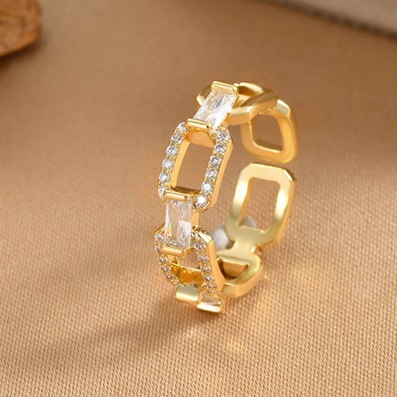 Fashion Geometry Chain Rings Gold Color Opening Adjustable Zircon Ring For Woman Elegant Party Jewelry
Fashion Geometry Chain Rings Gold Color Opening Adjustable Zircon Ring For Woman Elegant Party Jewelry