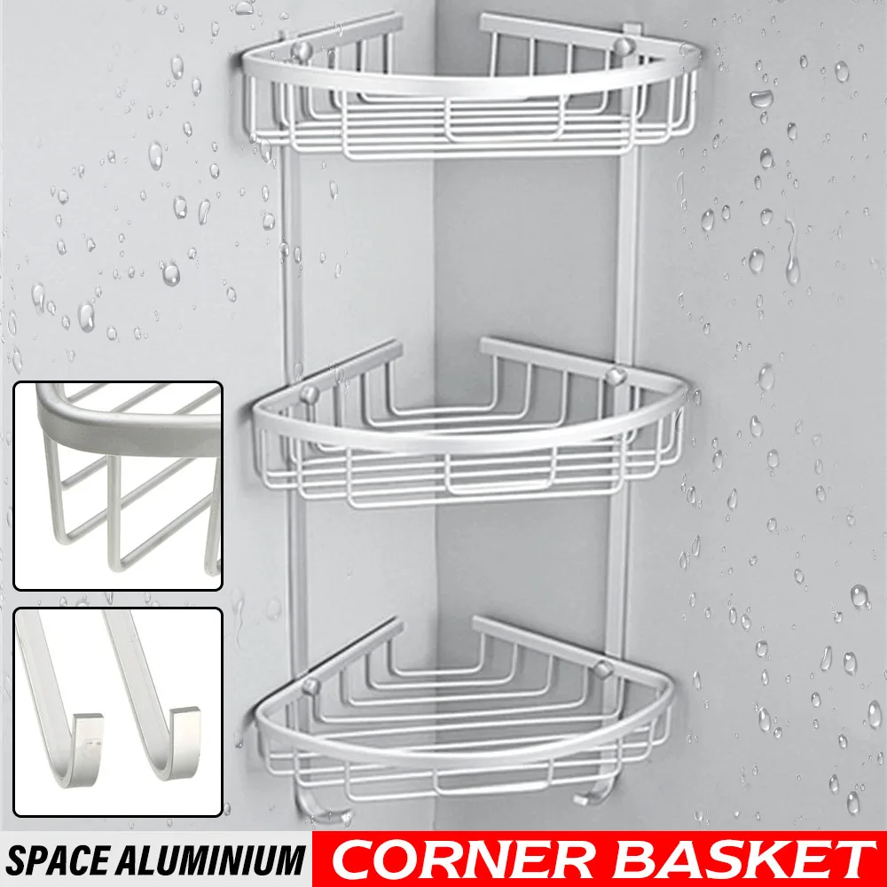 

Aluminum Shower Triangular Bathroom Shelves Storage Corner Shelf For Shampoo Soap Cosmetic Basket Tissue Holder Towel Rack