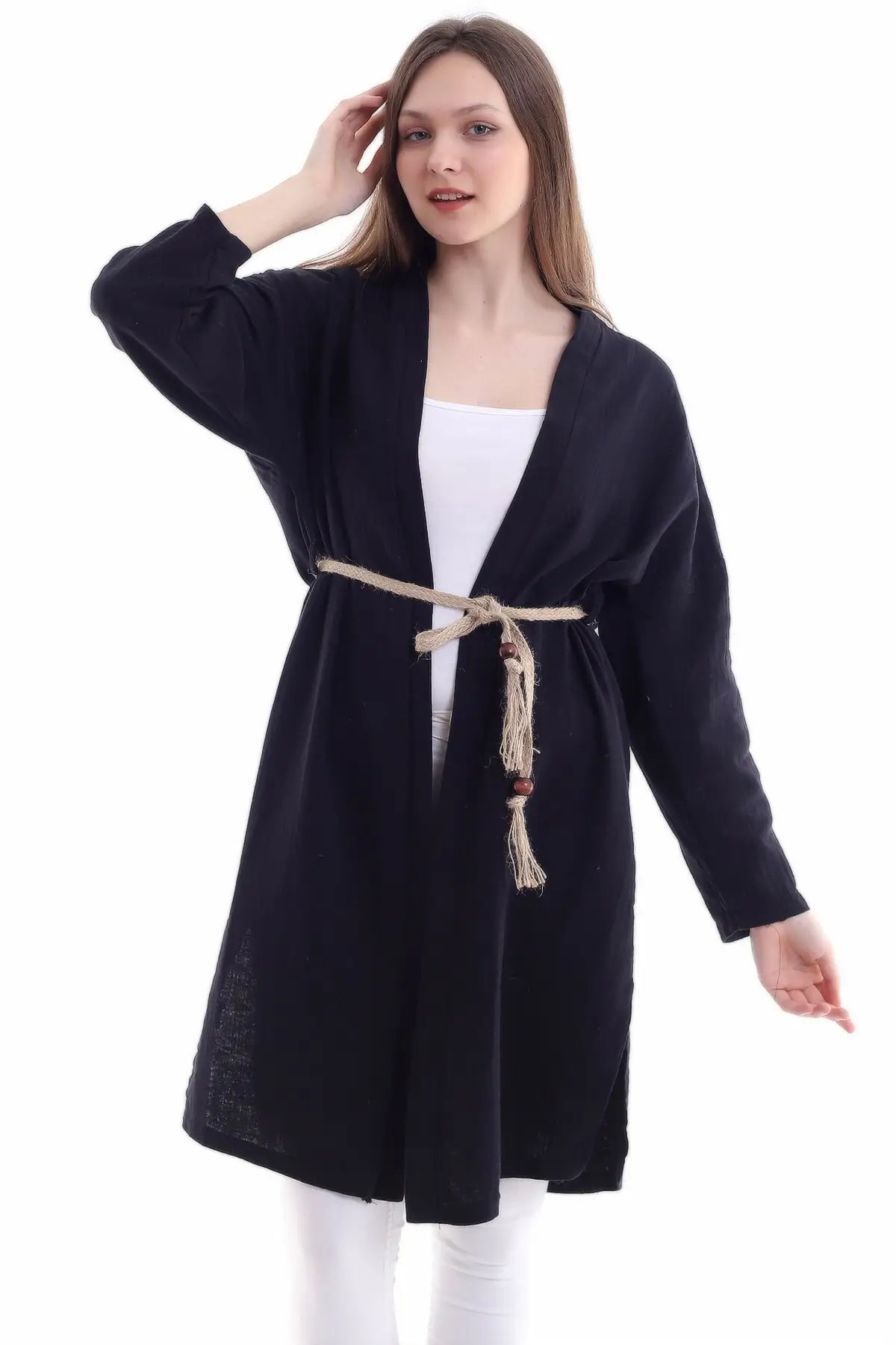 Women's Cardigan Black Straight Collar Straw Belt Linen Casual Knitted Quality Fashion Sweaters Loose Jumper
Women's Cardigan Black Straight Collar Straw Belt Linen Casual Knitted Quality Fashion Sweaters Loose Jumper