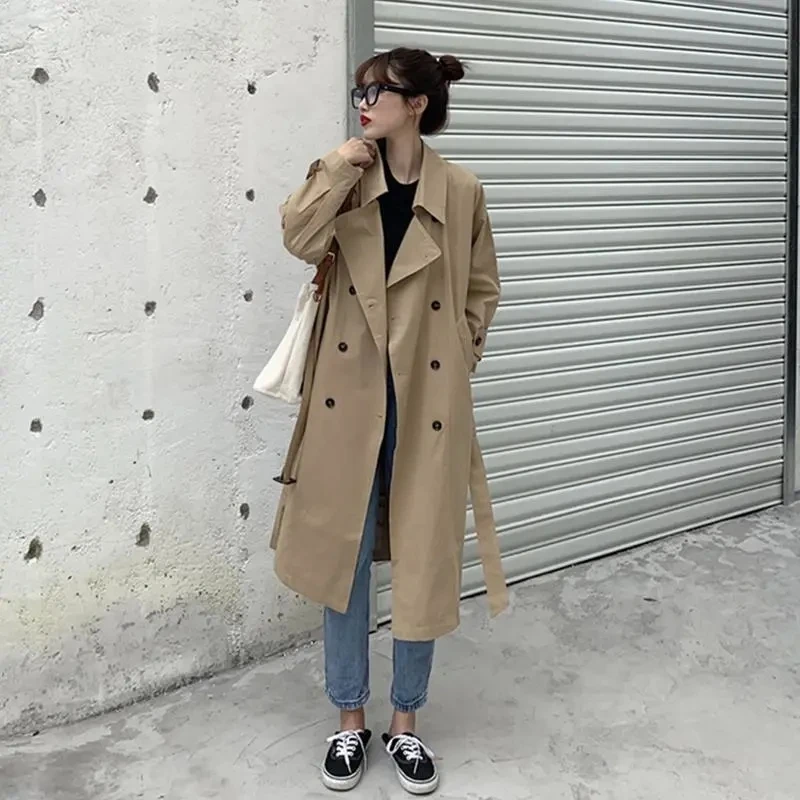 2022 New Women Long Coat British Double Breasted Khaki Coat All-match Loose Long Trench Coat Spring Autumn Female Windbreaker
2022 New Women Long Coat British Double Breasted Khaki Coat All-match Loose Long Trench Coat Spring Autumn Female Windbreaker