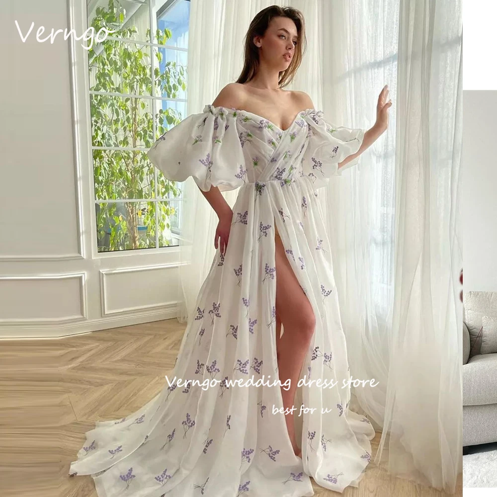 Verngo Elegant White Floral Printed Evening Prom Dresses Puff Short Sleeves Off the Shoulder Split Formal Gowns 2023 Vestido
Verngo Elegant White Floral Printed Evening Prom Dresses Puff Short Sleeves Off the Shoulder Split Formal Gowns 2023 Vestido