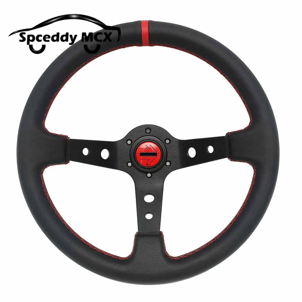 

14inch 350mm Deep Dish Mo Steering Wheel Real Leather Motor Racing Sport Steering Wheel 6 Holes Bracket Red Yellow 22D1026