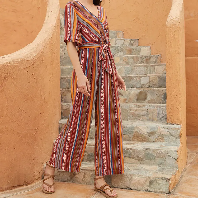 2022 Spring Summer Collection Women Clothing Tribal Aztec Print Short Sleeve Belted Wrap V-Neck Jumpsuit
2022 Spring Summer Collection Women Clothing Tribal Aztec Print Short Sleeve Belted Wrap V-Neck Jumpsuit