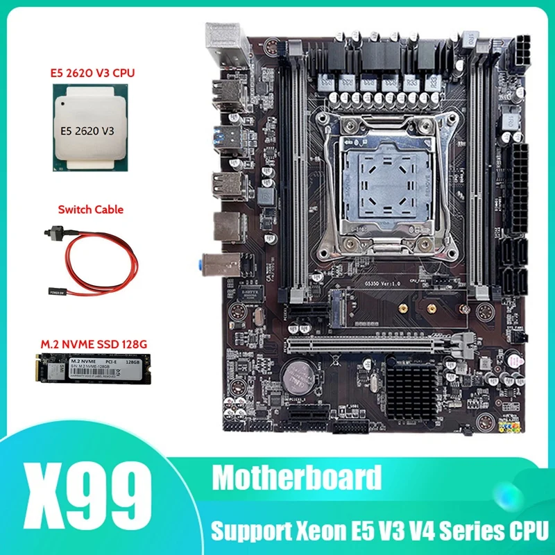 Материнская плата X99, материнская плата для компьютера, поддерживает Память DDR4 RAM с процессором E5 2620 V3 + кабель переключения + M.2 SSD 128G
Материнская плата X99, материнская плата для компьютера, поддерживает Память DDR4 RAM с процессором E5 2620 V3 + кабель переключения + M.2 SSD 128G