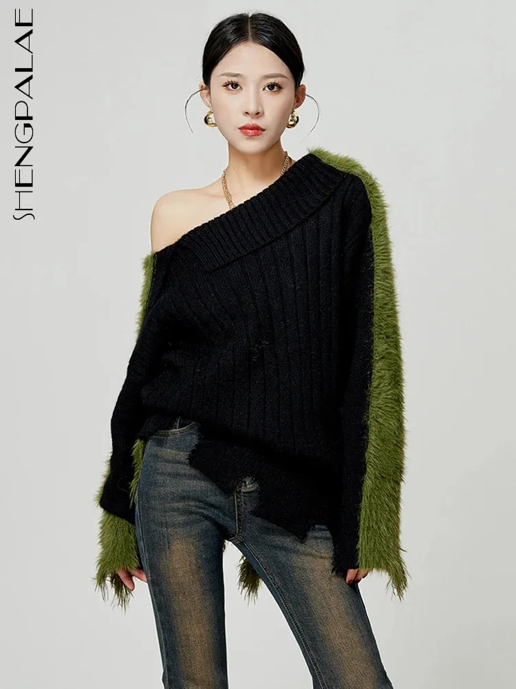 SHENGPALAE Fashion Chic Women Slash Neck Sweater Niche Design Contrast Color Mohair Spliced Knit Pullover Autumn 2023 New 5R7635
SHENGPALAE Fashion Chic Women Slash Neck Sweater Niche Design Contrast Color Mohair Spliced Knit Pullover Autumn 2023 New 5R7635