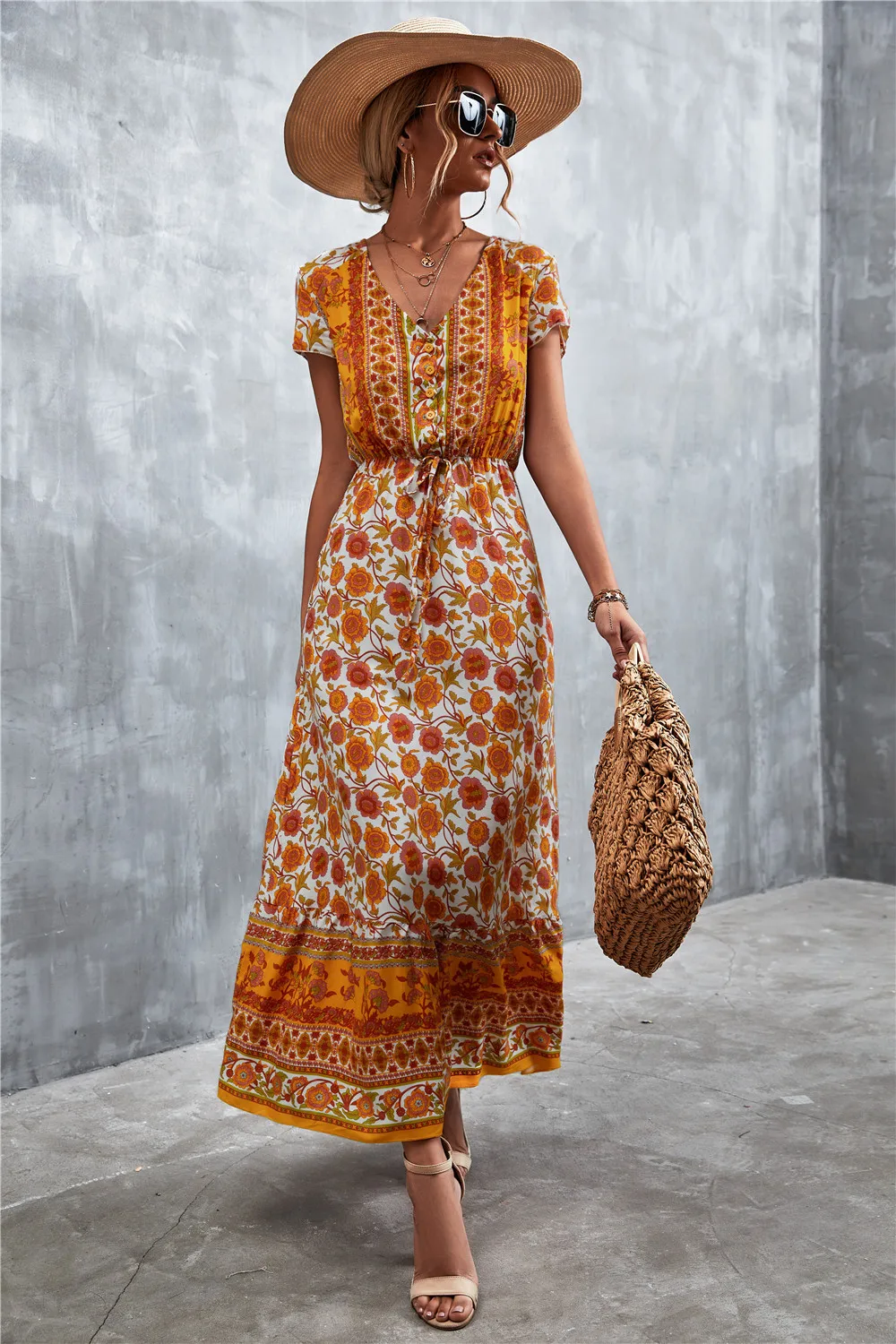 【JENNER】Summer New Classic Bohemian V-neck Button Positioning Flower Print Dress Lightweight and Breathable
【JENNER】Summer New Classic Bohemian V-neck Button Positioning Flower Print Dress Lightweight and Breathable