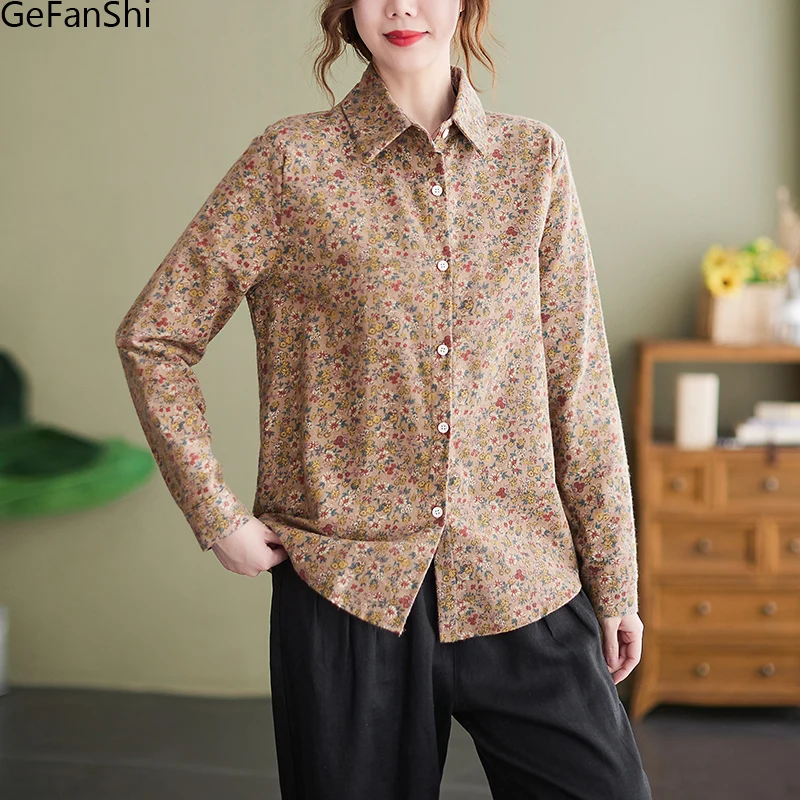

Autumn Autumn 2023 Floral Print Blouse Shirt Long Sleeve Office Ladies Woman Casual Loose Blouses Elegant Brief Tops Blusas