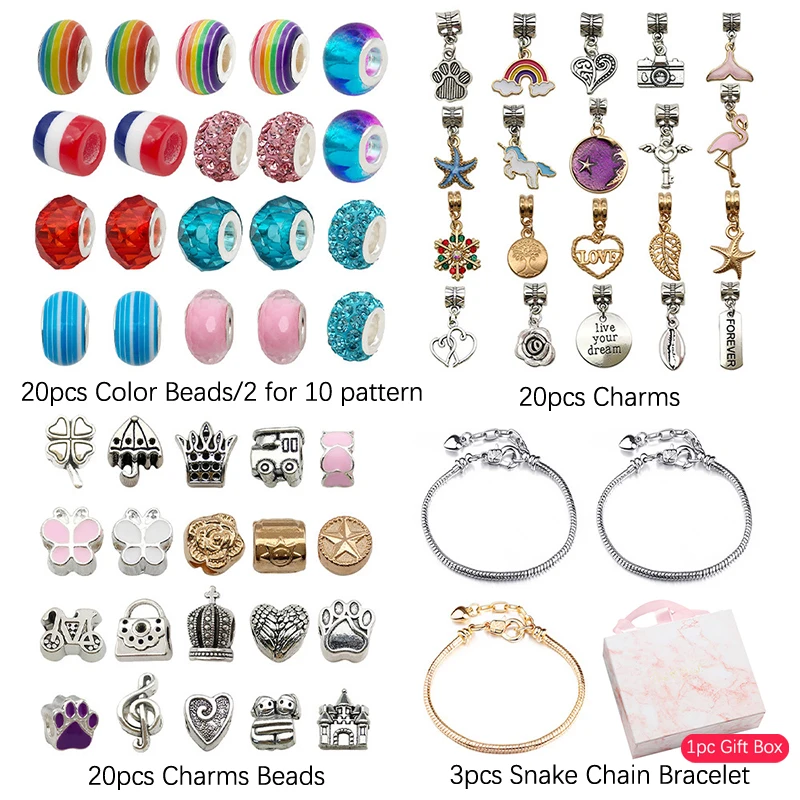 

64pcs/lot Christmas Jewerly Making Kit Charm Bracelet Necklaces Present Pandora Alloy Beads Set DIY Child Bracelet Free Ship