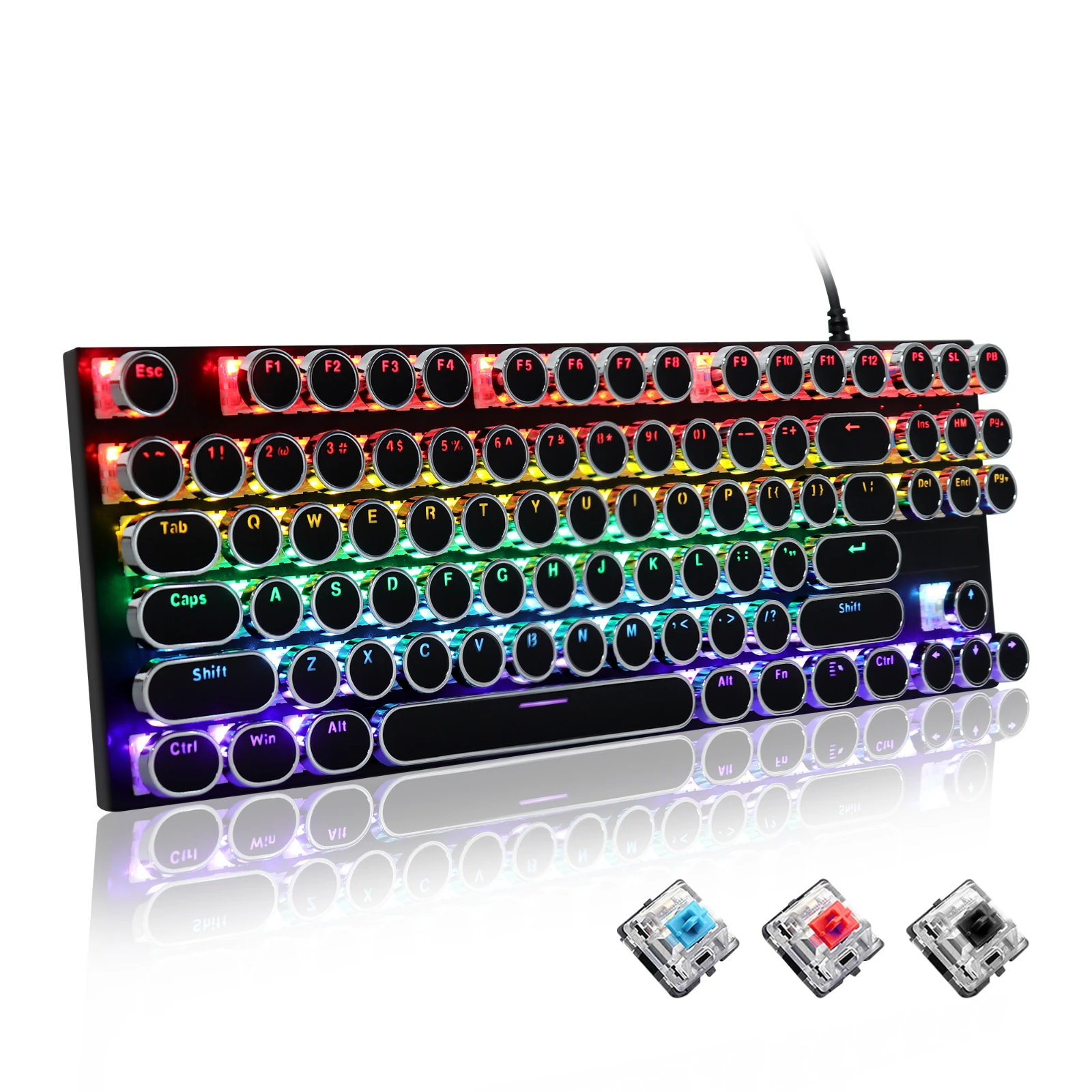 

New Compact Mechanical Keyboard 87 Key USB Wired Keyboard RGB Backlit Ergonomic Gaming Keyboard Black Blue Red Switch For Laptop